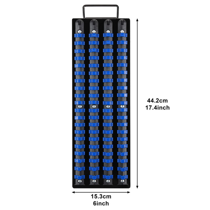 CASOMAN 80-Piece Portable Socket Organizer Tray, For 3/8-inch Socket Only, Heavy Duty Socket Organizer, Black Rails with Blue Clips