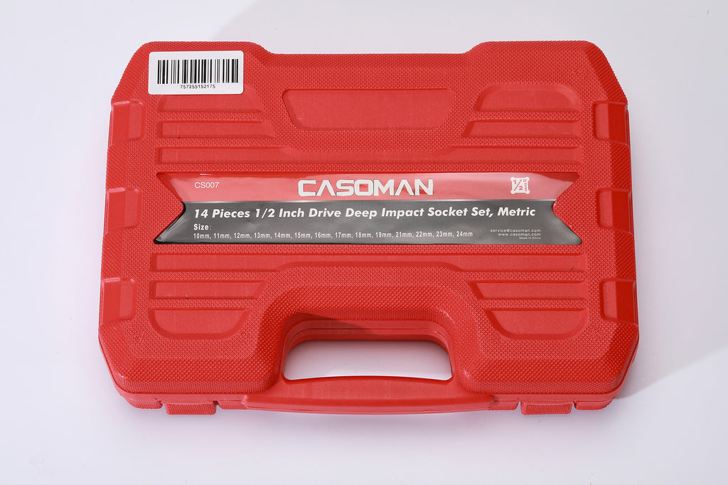 CASOMAN 1/2-Inch Drive Deep Impact Socket Set, Metric, Cr-V, 6-Point, 10 mm - 24 mm, 14-Sockets Set