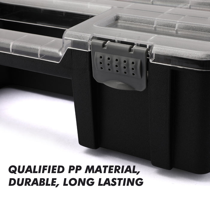 CASOMAN Transparent Portable Organizer with 10 Removable & Deep Bins, Storage Organizer Case with Carrying Handle, 16.7"L x 13.4"W x 4.5"H