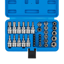 Load image into Gallery viewer, CASOMAN 34 Pieces 3/8-Inch Drive Torx Bit Socket and E-Torx (Star) Socket Set, Cr-V E Socket Set E4-20, S2 Torx Bit Socket Set T10-60, Tamper Proof Torx Bit Set TT10-TT55, 5/16"F to 3/8"M adapter
