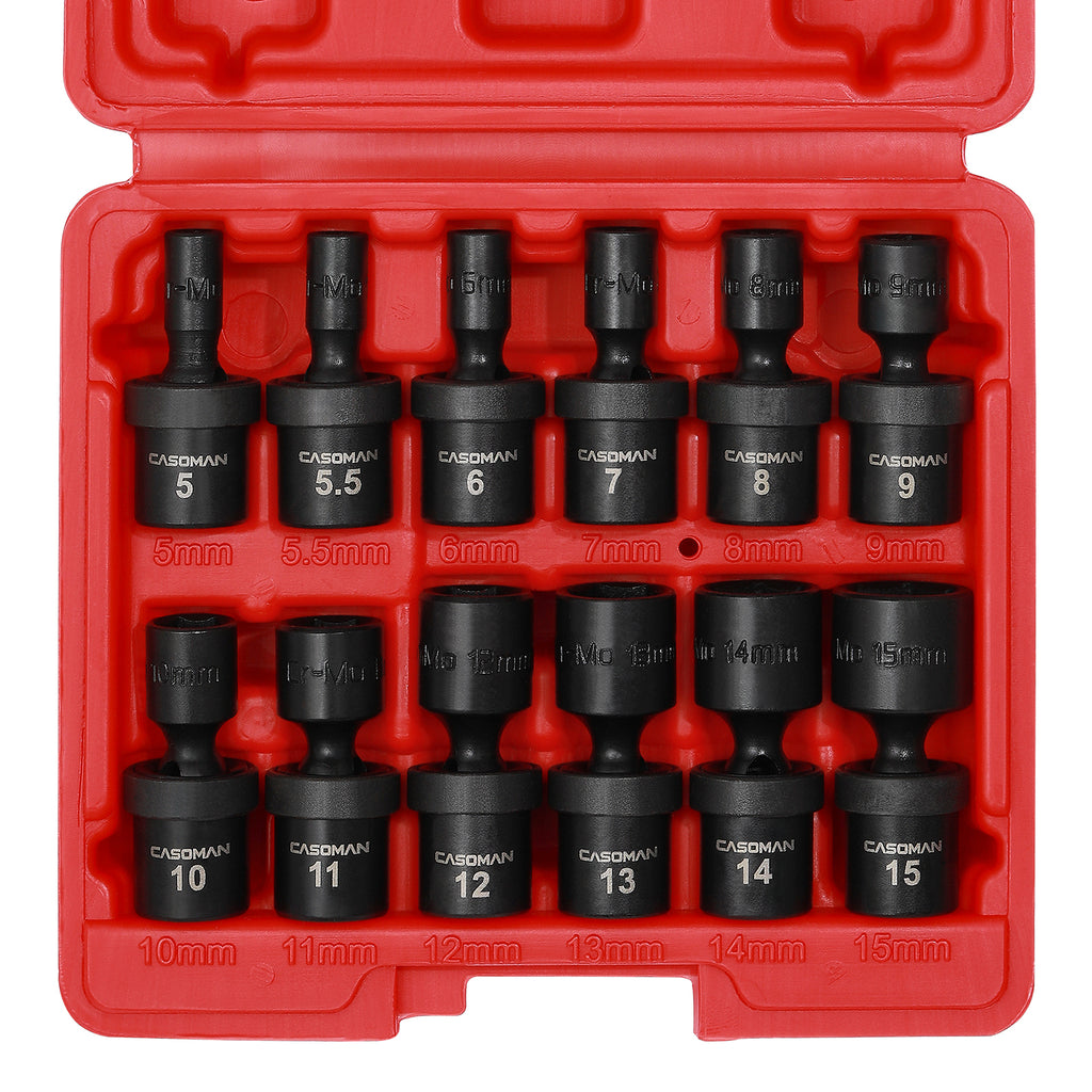 CASOMAN 1/4-Inch Drive Universal Impact Socket Set, 12 Pieces Set