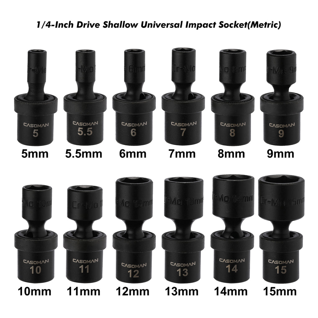 CASOMAN 1/4-Inch Drive Universal Impact Socket Set, 12 Pieces Set