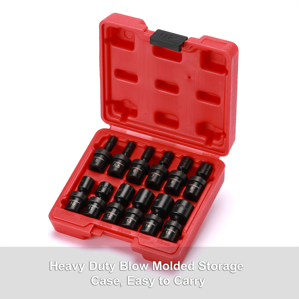CASOMAN 1/4-Inch Drive Universal Impact Socket Set, 12 Pieces Set