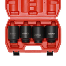 Load image into Gallery viewer, CASOMAN 4 Pieces 1/2" Dr. Deep Impact Socket Set, 1/2-Inch Drive Spindle Axle Nut Impact Socket Set, 1-13/16", 1-7/8", 1-15/16", 2", CR-MO, 6-Point, SAE