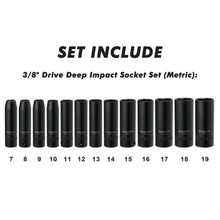 Load image into Gallery viewer, CASOMAM 13 Pieces 3/8-Inch Drive Impact Socket Set, 6-Point, Metric, Deep, CR-V, 7mm to 19mm, Heavy Duty Blow Molded Storage Case