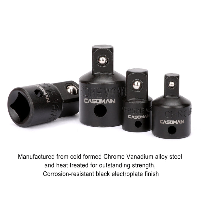 CASOMAN Complete 7 Pieces Universal Joint Socket and Adapter Set, 1/4-inch, 3/8-inch and 1/2-inch, Cr-V