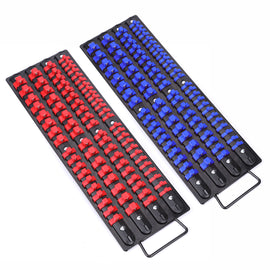 CASOMAN 80-Piece Portable Socket Organizer Tray, 2 Pcs Set, Blue & Red, 1/4-Inch, 3/8-Inch, 1/2-Inch,Heavy Duty Socket Organizer, Black Rails