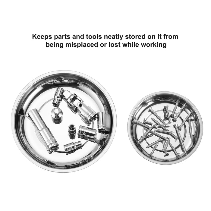 CASOMAN 3-Piece Magnetic Parts Trays - 3", 4", 6" Round Stainless Steel Magnetic Holders