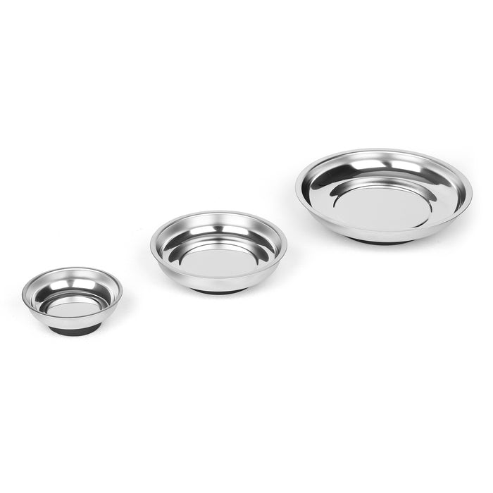 CASOMAN 3-Piece Round Magnetic Trays Set, 3" 4" 6", Stainless Steel Magnetic Parts Tray Set, Magnetic Tray Holder, For Nuts, Bolts and small parts