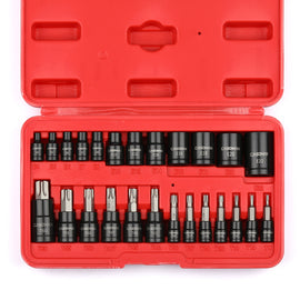 CASOMAN 25 Piece Torx Bit Socket and External Socket Set, 13 Star Socket Bits (T8- T60)& 12 Female E-Torx Sockets (E4-E22)