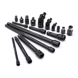 CASOMAN 18-Piece Drive Tool Accessory Set, Black Phosphate Finish, Includes Socket Adapters, Extensions and Universal Joints and Impact Coupler