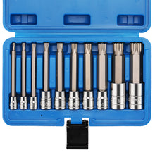 Load image into Gallery viewer, CASOMAN 10 Piece Spline Tip Bit Socket Set, M-Type, S2 and Cr-V Steel, Extra Long 4'' Length, M4-M18, XZN Triple Square Spline Bit Socket Set
