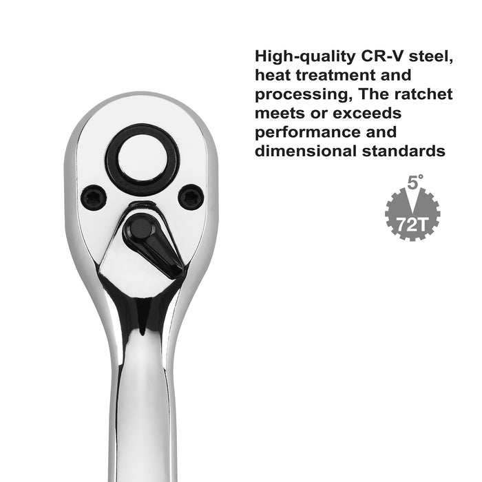 CASOMAN 3/8-Inch Drive Curved Quick Release 72-Tooth Ratchet, Socket Ratchet Wrench, Ratchet handle, Release Gear Spanner Tool, CR-V