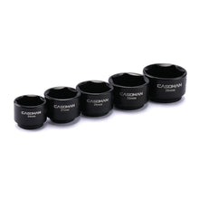 Load image into Gallery viewer, CASOMAN 5 Pieces 3/8" Drive Low Profile Oil Filter Socket Set, Oil Filter Cap Remover and Installer Tool Set, 6 Point, 24mm 27mm, 29mm, 32mm, 36mm