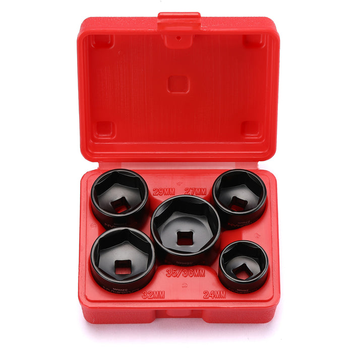 CASOMAN 5 Pieces 3/8" Drive Low Profile Oil Filter Socket Set, Oil Filter Cap Remover and Installer Tool Set, 6 Point, 24mm 27mm, 29mm, 32mm, 36mm
