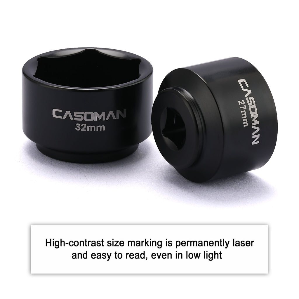 CASOMAN 5 Pieces 3/8" Drive Low Profile Oil Filter Socket Set, Oil Filter Cap Remover and Installer Tool Set, 6 Point, 24mm 27mm, 29mm, 32mm, 36mm