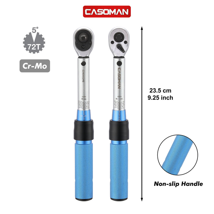 CASOMAN 1/4-inch Drive Click Torque Wrench Set, Dual-Direction Adjustable, 90-Tooth, Torque Wrench with Buckle (20-200IN.LB/ 2.26-22.6Nm)