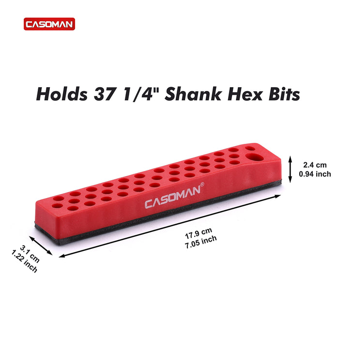 CASOMAN 1/4" Magnetic Bits Holder - Red, 37 Hole Bit Organizer with Strong Magnetic Base, Magnetic Bit Organizer for Your Specialty