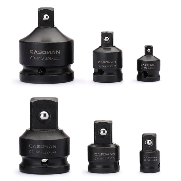 CASOMAN 6-Piece Impact Adapter and Reducer Set, Socket Convertor Adaptor, 1/4" 3/8" 1/2" 3/4" for Impact Driver Conversions, CRMO