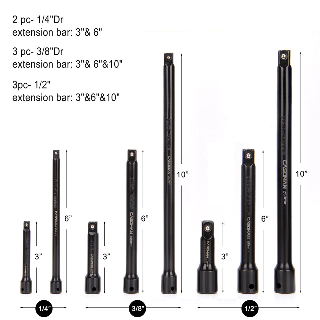 CASOMAN 18-Piece Drive Tool Accessory Set, Black Phosphate Finish, Includes Socket Adapters, Extensions and Universal Joints and Impact Coupler