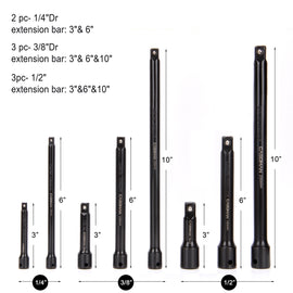 CASOMAN 18-Piece Drive Tool Accessory Set, Black Phosphate Finish, Includes Socket Adapters, Extensions and Universal Joints and Impact Coupler