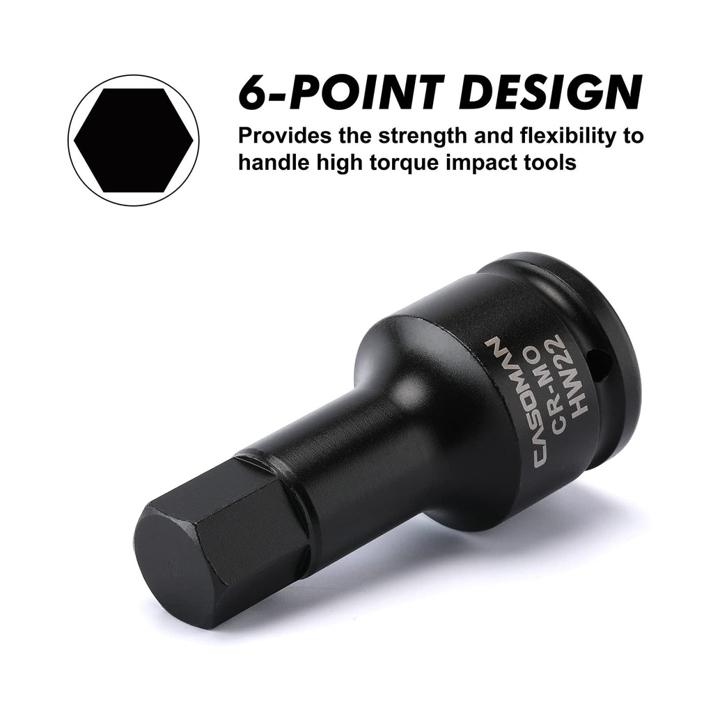 CASOMAN 3/4 Inch Drive Impact Hex Driver Set, 5-Pieces, Metric, 14mm, 17mm, 19mm, 22mm, 24mm, 3/4" Drive Master Impact Hex Bit Set, CR-MO, Impact Grade,...