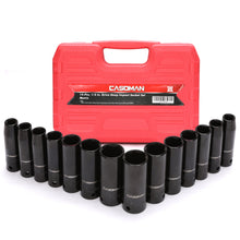 Load image into Gallery viewer, CASOMAN 1/2-Inch Drive Deep Impact Socket Set, Metric, Cr-V, 6-Point, 10 mm - 24 mm, 14-Sockets Set