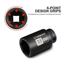 Load image into Gallery viewer, CASOMAN 1/2" Drive x 33 mm Deep 6 PT Impact Socket, CR-MO, 1/2-inch Drive 6 Point Axle Nut Socket for Easy Removal of Axle Shaft Nuts (33MM)