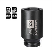 Load image into Gallery viewer, CASOMAN 1/2" Drive x 33 mm Deep 6 PT Impact Socket, CR-MO, 1/2-inch Drive 6 Point Axle Nut Socket for Easy Removal of Axle Shaft Nuts (33MM)