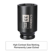 Load image into Gallery viewer, CASOMAN 1/2" Drive x 33 mm Deep 6 PT Impact Socket, CR-MO, 1/2-inch Drive 6 Point Axle Nut Socket for Easy Removal of Axle Shaft Nuts (33MM)