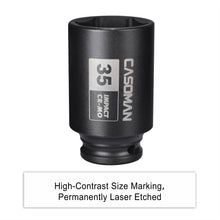 Load image into Gallery viewer, CASOMAN 1/2" Drive x 35 mm Deep 6 PT Impact Socket, CR-MO, 1/2-inch Drive 6 Point Axle Nut Socket for Easy Removal of Axle Shaft Nuts (35MM)
