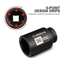 Load image into Gallery viewer, CASOMAN 1/2" Drive x 36 mm Deep 6 PT Impact Socket, CR-MO, 1/2-inch Drive 6 Point Axle Nut Socket for Easy Removal of Axle Shaft Nuts (36MM)