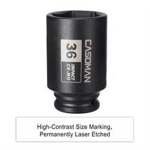 Load image into Gallery viewer, CASOMAN 1/2" Drive x 36 mm Deep 6 PT Impact Socket, CR-MO, 1/2-inch Drive 6 Point Axle Nut Socket for Easy Removal of Axle Shaft Nuts (36MM)