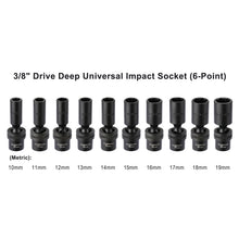 Load image into Gallery viewer, CASOMAN 10 PCS 3/8" Drive Deep Universal Impact Socket Set, 6 Point, CR-MO, Metric,10-19mm, Swivel Socket