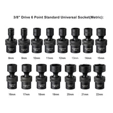 Load image into Gallery viewer, CASOMAN 15 PCS 3/8" Drive Shallow Universal Impact Socket Set, 6 Point, CR-MO, Metric,8-22mm, Swivel Socket