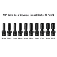 Load image into Gallery viewer, CASOMAN 10 PCS 1/2" Drive Deep Universal Impact Socket Set, Metric,10-19mm