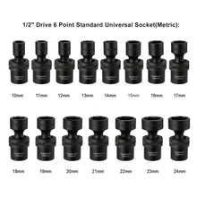Load image into Gallery viewer, CASOMAN 15 PCS 1/2" Drive Shallow Universal Impact Socket Set, 6 Point, Metric,10-24mm