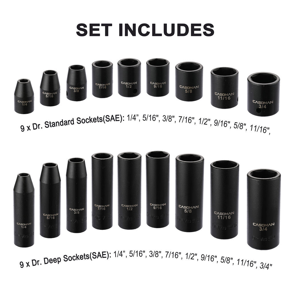CASOMAN 87 Pcs 3/8" Drive Master Impact Socket Set