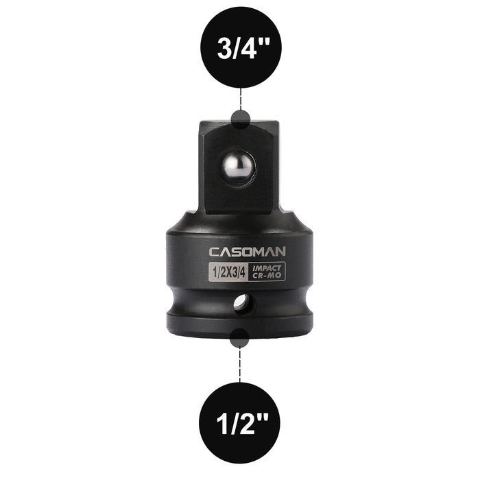 CASOMAN 1/2-Inch F to 3/4-Inch M Impact Socket Adapter, Impact Adapter, Chrome Moly Steel Construction, 1/2"F X 3/4" M