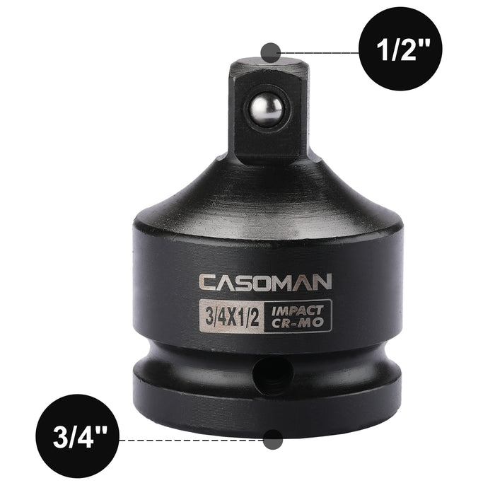 CASOMAN 3/4-Inch F to 1/2-Inch M Impact Socket Adapter ,Impact Reducer, Chrome Moly Steel Construction, 3/4"F X 1/2"M