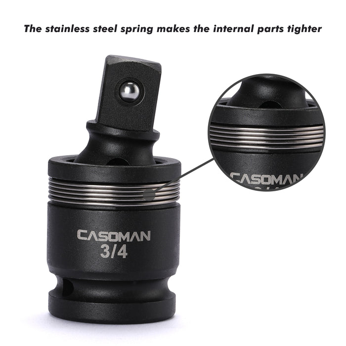 CASOMAN 3/4-Inch Drive Impact Universal Joint, CR-MO, U-Joint Sockets, Flexible, Radius Corner Design