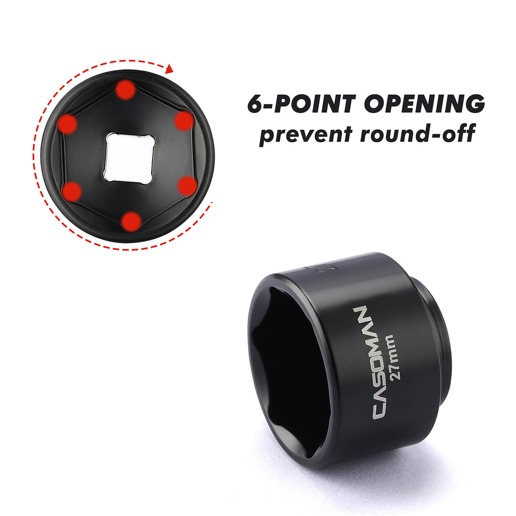 CASOMAN 5 Pieces 3/8" Drive Low Profile Oil Filter Socket Set, Oil Filter Cap Remover and Installer Tool Set, 6 Point, 24mm 27mm, 29mm, 32mm, 36mm
