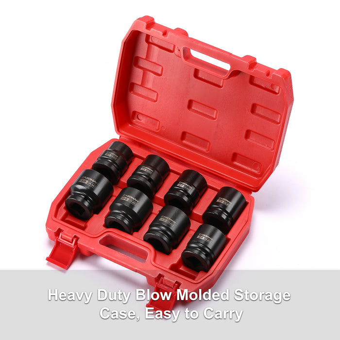 CASOMAN 3/4 Inch Drive Heavy Duty Shallow Impact Socket Set, 8-Piece Set, CR-MO, Shallow, 24-38mm, Metric, Spindle Axle Nut Impact Socket Set, 6-Point