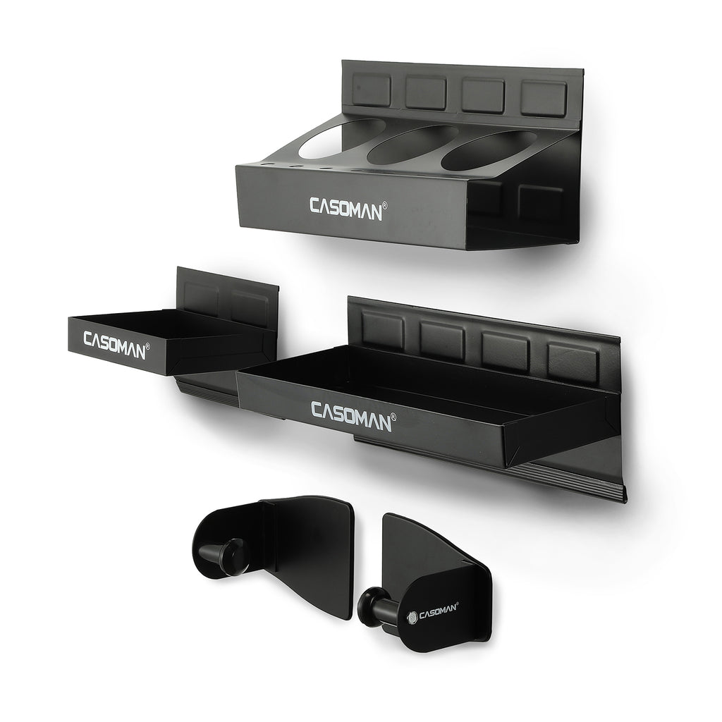 CASOMAN Magnetic Toolbox Shelf, Tray, Paper Towel Holder, 4-Piece Set, Black, Variety of Use, Durable, Magnets any metal surface
