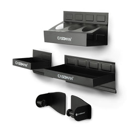 CASOMAN Magnetic Toolbox Shelf, Tray, Paper Towel Holder, 4-Piece Set, Black, Variety of Use, Durable, Magnets any metal surface