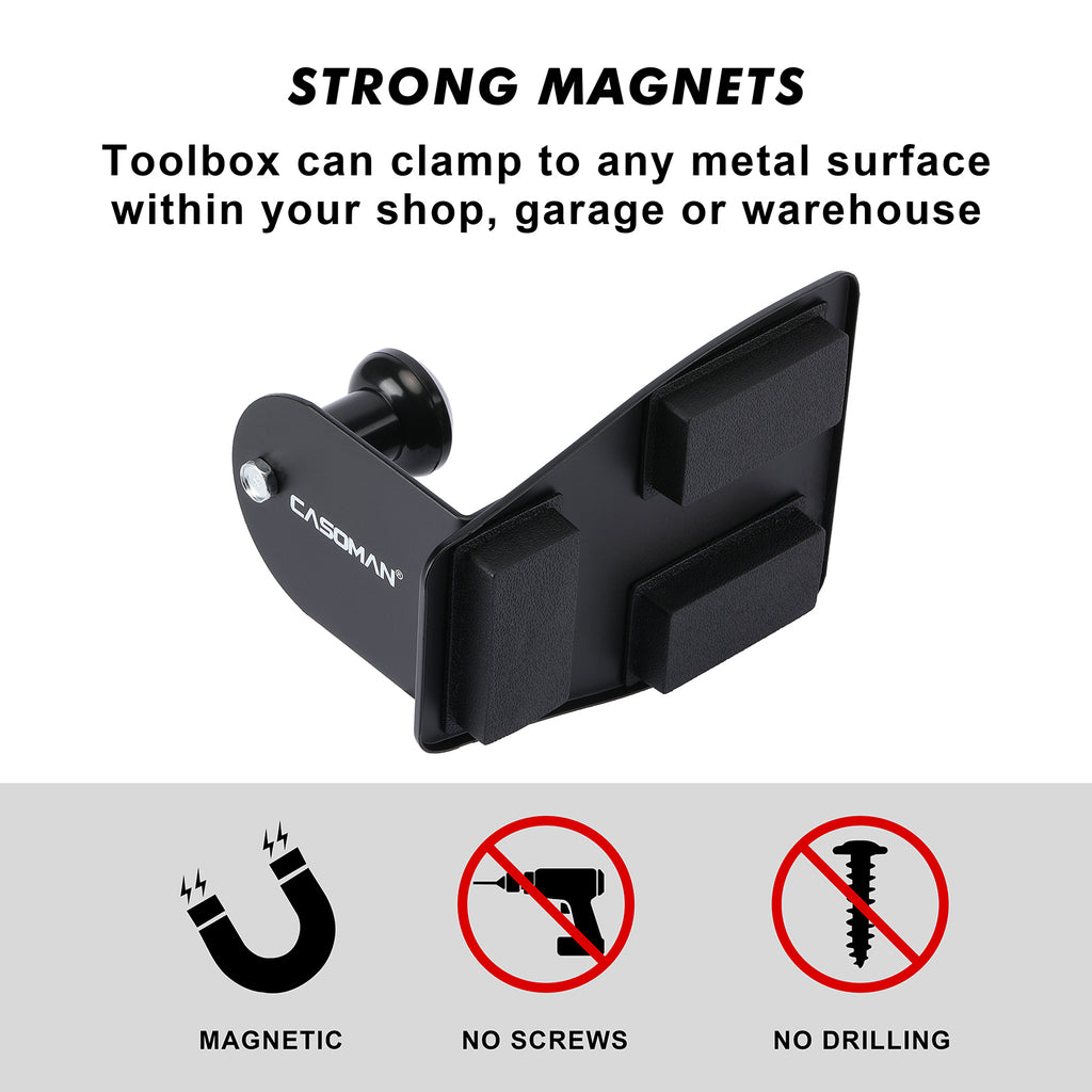 CASOMAN Magnetic Toolbox Shelf, Tray, Paper Towel Holder, 4-Piece Set, Black, Variety of Use, Durable, Magnets any metal surface