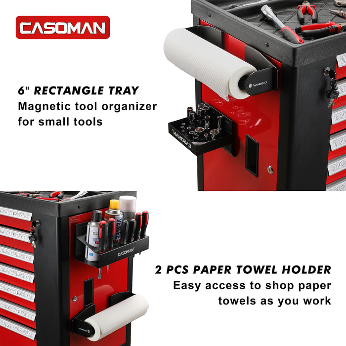 CASOMAN Magnetic Toolbox Shelf, Tray, Paper Towel Holder, 4-Piece Set, Black, Variety of Use, Durable, Magnets any metal surface