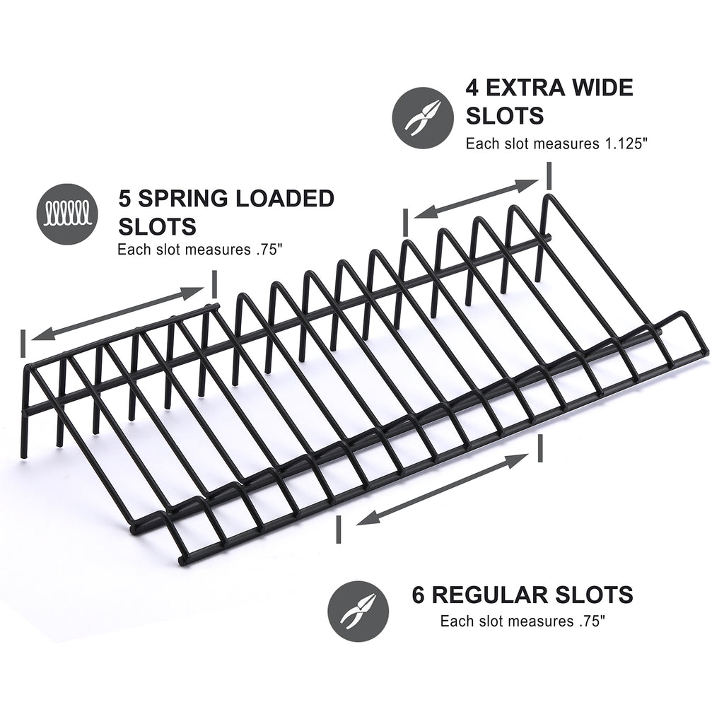 CASOMAN Plier Organizer Rack, 2 Pack, Pliers Cutters Organizer, Stores Spring Loaded, Black, 16-Slot Plier Rack, Keep Pliers Organized in Tool Drawer