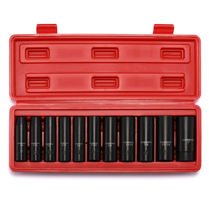 CASOMAN 11 Pieces 1/2-Inch Drive Deep Impact Socket Set, SAE, 6-Point, 3/8-Inch to 1-Inch