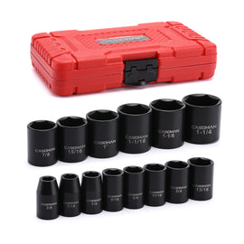 CASOMAN 14 Pieces 1/2-Inch Drive Shallow Impact Socket Set, 6-Point, SAE, 3/8